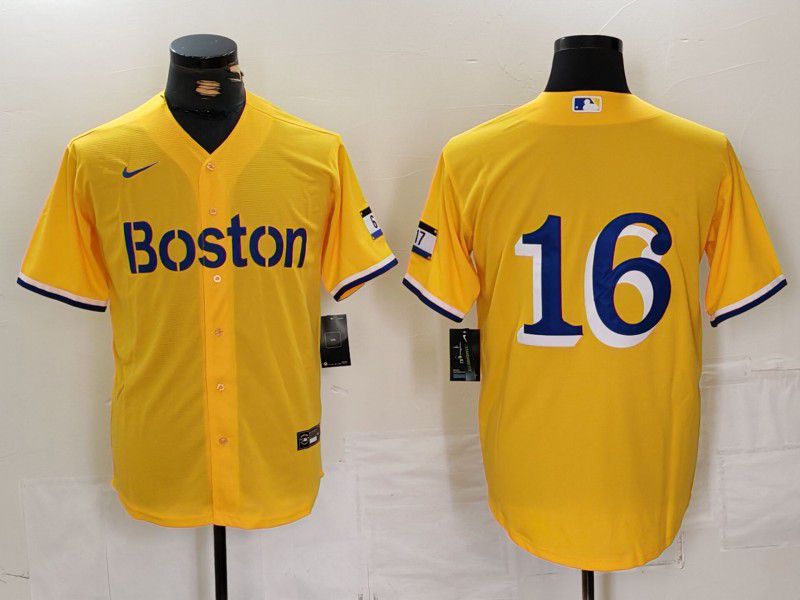 Men Boston Red Sox 16 No Name Yellow City Edition Nike 2024 MLB Jersey style 1